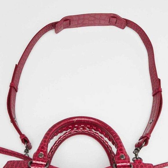 Balenciaga Raspberry Croc Embossed Calfskin Leather Neo Classic Small City Bag - Picture 6 of 12